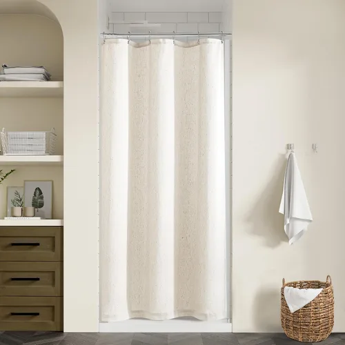 Miniatura 23 de Cortina de ducha de lino de avena 36x72 para cabina de ducha, cortinas neutras grisáceas beige de lino para baño, decoración bohemia de baño