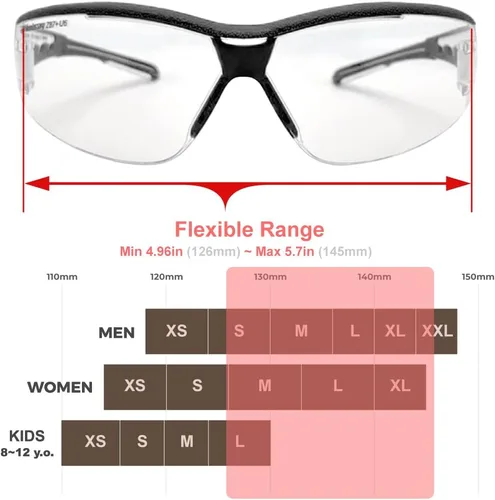 Miniatura 4 de HTS HUNTERSKY Gafas de seguridad de tiro envolventes U6 transparentes, antiniebla y antiarañazos, ligeras y súper flexibles con ANSI Z87.1