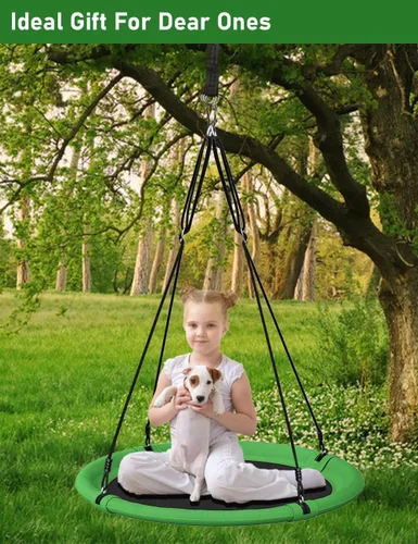 Miniatura 6 de Juego de columpio de árbol de platillo de 40 pulgadas de diámetro para niños y adultos, asiento de columpio volador ajustable para patio trasero