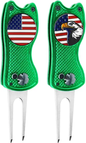 Miniatura 17 de FINGER TEN Herramienta de reparación de golf Divot y marcador de bola, paquete económico, plegable de acero inoxidable magnético con botón
