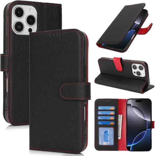 Miniatura 89 de Zouzt Funda para iPhone 11 de 6.1 pulgadas de piel auténtica con 4 ranuras para tarjetas, tarjetero con bloqueo RFID, tapa magnética, función atril