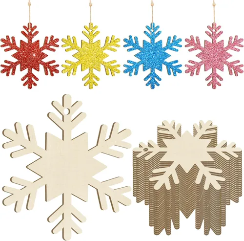 Miniatura 18 de Adornos de madera para árbol de Navidad para pintar, decoración de Navidad y Acción de Gracias, recortes sin terminar, 24 piezas de 3.5 x 3