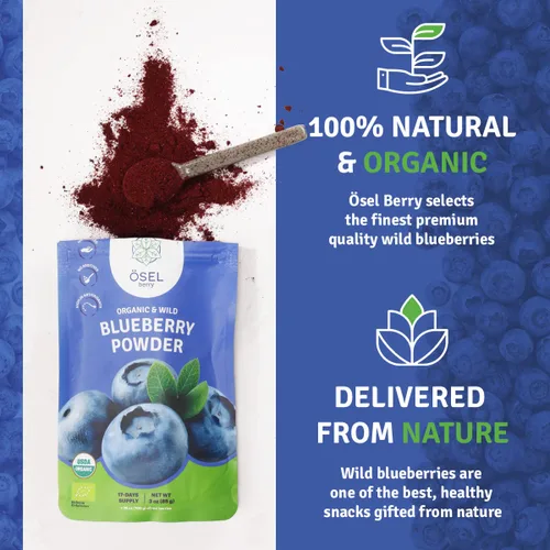Miniatura 5 de ÖSEL BERRY Polvo orgánico de arándano silvestre de 3 onzas, certificado por USDA, sin azúcar añadido, ricos en antioxidantes, liofilizados