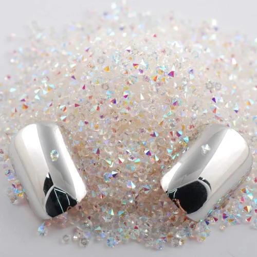 Miniatura 4 de 5000 cuentas de diamantes de imitación de cristal de diamante ultra mini de 0.044 pulgadas con parte trasera plana, cristales iridiscentes, brillo