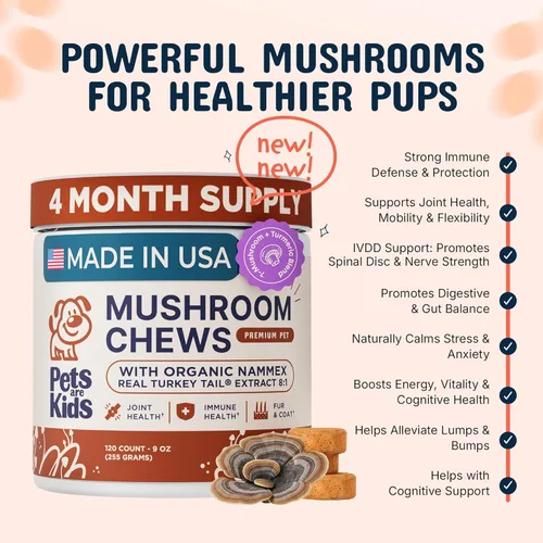 Miniatura 2 de Hongo de cola de pavo para perros con cola de pavo orgánica real Turkey Tail™ - Gomitas masticables de extracto de hongos 8:1 para bultos