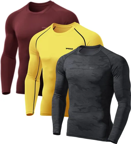 Miniatura 2 de TSLA - Paquete de 1 o 3 camisas de compresión de manga larga FPU 50+ para hombre, camisa de entrenamiento atlético, protector de erupción