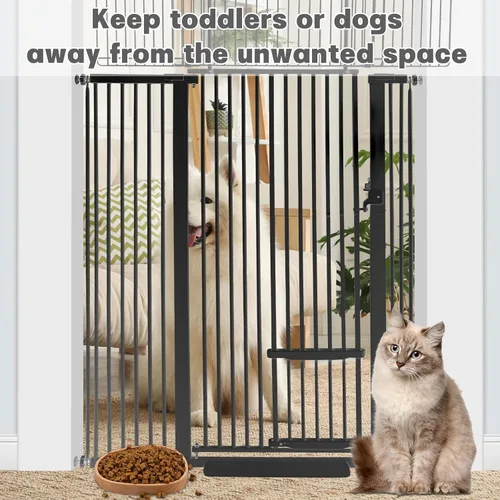 Miniatura 5 de SHYUJAJIE Puerta para mascotas extra alta de 71 pulgadas con puerta pequeña para gatos, puerta ancha ajustable de 29.55 a 46.06 pulgadas, puertas