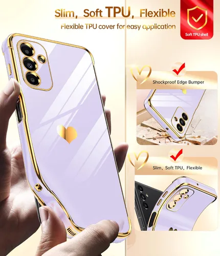 Miniatura 3 de LeYi Funda para Samsung A13 5G: con protector de pantalla de vidrio templado Corazón de Amor [2 piezas] + protección completa de lente de cámara