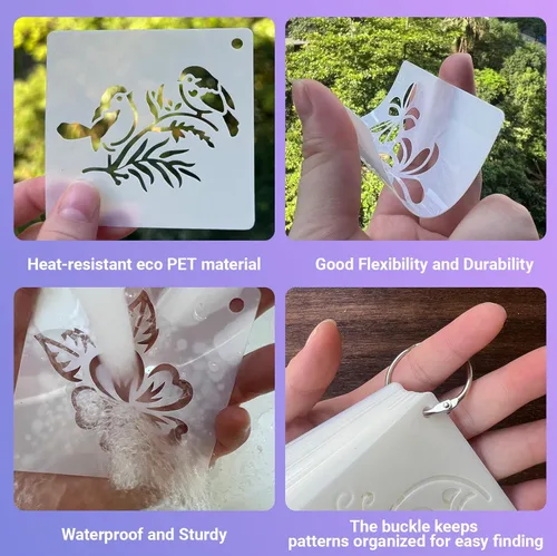 Miniatura 7 de Plantillas de flores para pintar, 64 piezas de plantillas de 3 pulgadas para manualidades, plantillas para pintura en rocas, plantillas de plástico