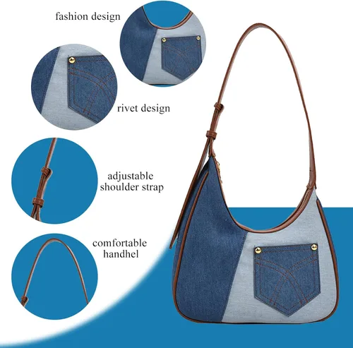 Miniatura 4 de Extolove Bolsa de mezclilla, monederos de mezclilla de moda para mujer, bolso de hombro de mezclilla Y2K
