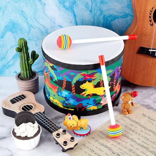 Miniatura 6 de Floor Tom Drum - Tambor de música de 8 pulgadas con 2 palos, instrumentos musicales para niños, instrumentos de percusión para niños, niñas, bebés