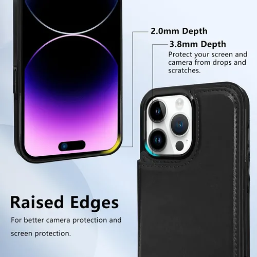 Miniatura 5 de Funda magnética tipo cartera con tapa para iPhone 14Pro Max de 6.7 pulgadas, compatible con MagSafe, soporte de cuero con soporte para tarjetas