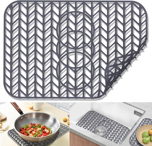Protectores de fregadero para fregadero de cocina de 12, 13, 16, 18, 19, 24, 26, 28, 29, 30 pulgadas, protectores de silicona para fregadero de Gris