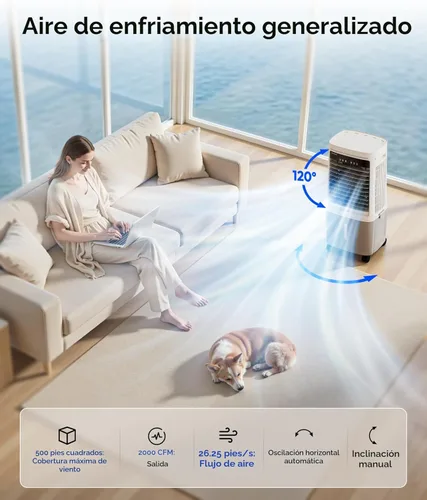Miniatura 2 de Enfriador de aire evaporativo portátil 3 en 1, enfriador de pantano de 2000 CFM con tanque doble de 6.6 galones y 4 paquetes de hielo, control