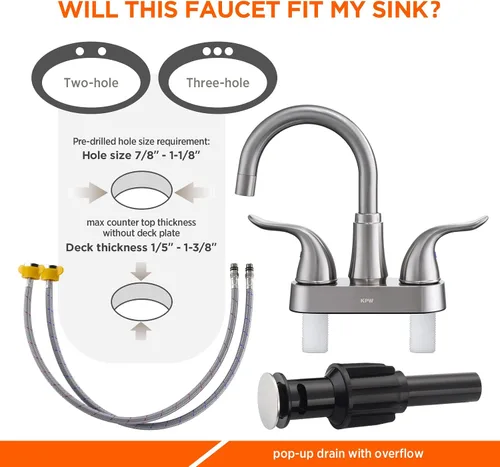 Miniatura 3 de KPW Grifo de Lavabo de Baño de 2 o 3 Agujeros Níquel Cepillado Centerset de 4 Pulgadas Grifo de Lavabo de Baño de 2 Manijas Sobre ABS No Metálico