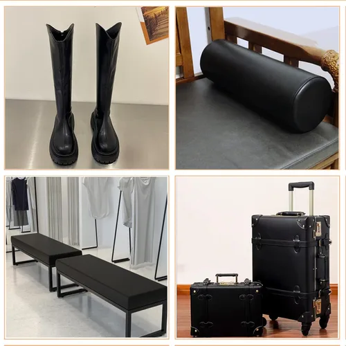 Miniatura 6 de Picheng Hojas de cuero sintético de vinilo: tela de piel sintética lisa negra impermeable de 54 x 36 pulgadas, tapicería de vinilo suave sintético
