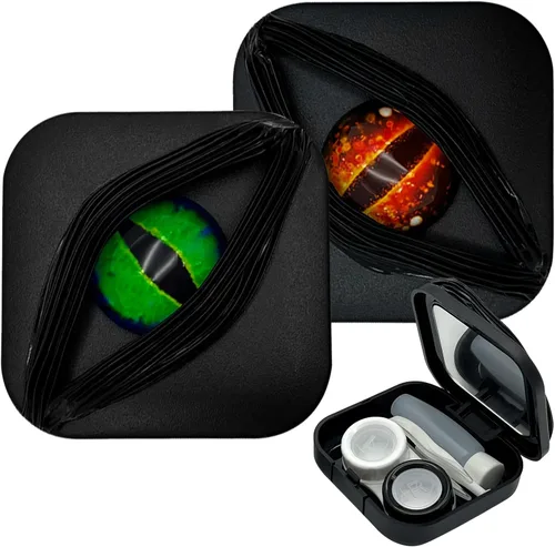 Miniatura 8 de Paquete de 2 fundas para lentes de contacto de Halloween (solo funda, sin contactos), color negro gótico, moderno y a prueba de fugas