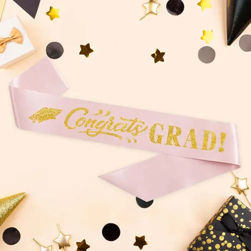 Miniatura 3 de PYQWA Congrats Grad - Banda con purpurina de oro rosa, banda de manchas para fiesta de graduación 2025 – Finally Graduated We So Proud of You