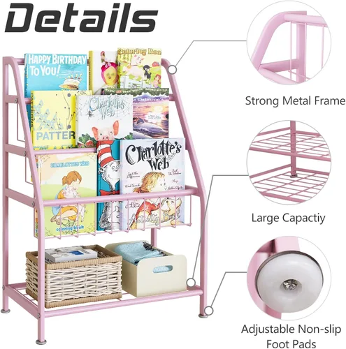 Miniatura 7 de aboxoo - Estantería para niños, pequeña, independiente, para habitación de niños, de 18 pulgadas, estante de metal, organizador de juguetes, estante