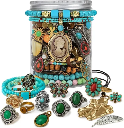 SMUOBT Paquete de tarros de joyería misteriosa, caja de joyería sorpresa de 40 a 45 piezas para mujer, juego de regalo (collar, aretes, anillos,