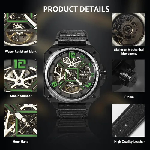 Miniatura 3 de Automatic Watches for Men,Stainless Steel Case with Leather Band,50M Waterproof Men Mechanical Wrist Watches