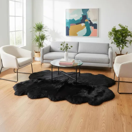 Miniatura 36 de Alfombra de Piel de Oveja Genuina Azul Playa de 2x3 pies, Alfombra de Acento de Piel Real Suave de Una Sola Piel para Silla, Funda de Asiento
