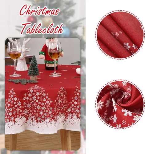 Miniatura 6 de ROYGROW Mantel Redondo de 60 Pulgadas para Navidad con Copo de Nieve y Árbol de Navidad Impreso, Fundas Decorativas Lavables para Cenas de Fiestas