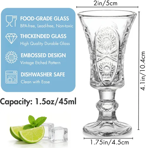 Miniatura 2 de Youeon Juego de 12 vasos de chupito de 1.5 onzas, vasos de chupito de vidrio grabado con base pesada, vasos pequeños para tequila, whisky, vodka