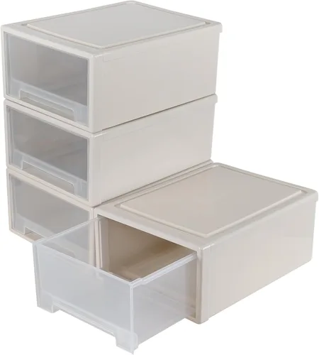 Miniatura 8 de Xyskin Paquete de 4 cajones apilables compactos de plástico de 12 cuartos de galón, caja apilable de almacenamiento de escritorio