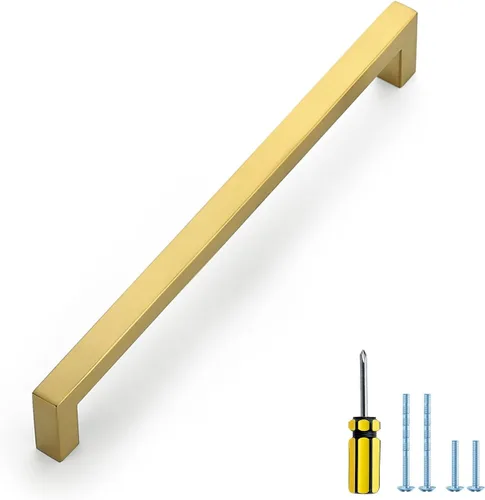 Miniatura 36 de Ravinte Paquete de 5 tiradores dorados de latón brusehed de 3 pulgadas para gabinetes de cocina, herrajes de cocina cuadrados dorados para gabinete