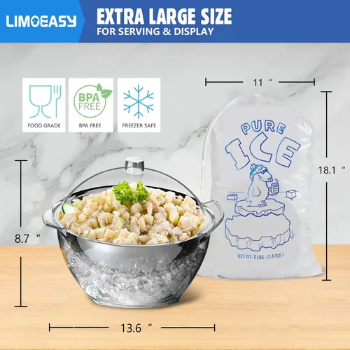 Miniatura 3 de LIMOEASY Tazón para ensalada helada, tazón grande de 4.5 Qt para servir frío con tapa para fiestas, tazones de hielo para mantener frías