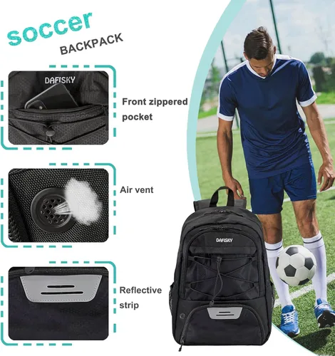 Miniatura 3 de DAFISKY Mochila de fútbol juvenil – Bolsa de fútbol con zapatos y compartimento para pelotas Bolsa deportiva para baloncesto, voleibol, fútbol