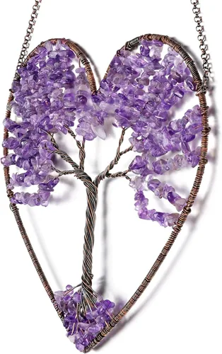 Miniatura 5 de Jovivi Árbol de la vida Feng Shui Crystal Heart Colgante Ornamento Amatista Piedras Curativas Piedras Curativas Yoga Meditación Ventana Colgador
