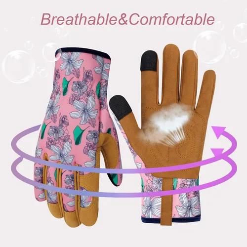 Miniatura 4 de Guantes de Jardinería de Cuero MERTURN para Mujeres, Guantes de Jardín a Prueba de Espinas, Guantes de Trabajo Compatibles con Pantalla Táctil, P