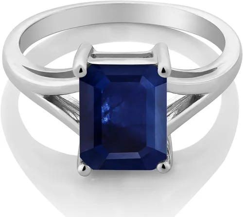 Miniatura 3 de Gem Stone King Anillo de compromiso solitario con diseño clásico de vástago dividido para mujer, plata de ley 925, piedra natal de piedra preciosa