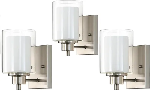 Miniatura 12 de Paquete de 2 Luminarias de Tocador de Baño de 1 Luz, Luz de Pared Negra para Interiores con Pantalla de Vidrio Dual, Aplique de Pared de Baño