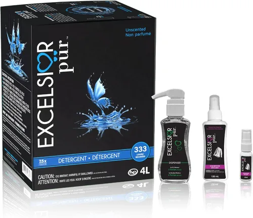 Excelsior Pür - Detergente para ropa sin perfume, 7.5 x ultra concentrado, 4 L (333 cargas) + removedor de manchas de 4.1 fl oz, libre y