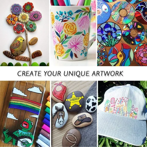 Miniatura 5 de 35 rotuladores de pintura acrílica, doble paquete de punta extra fina y media, para pintura en roca, taza, cerámica, vidrio, madera, pintura