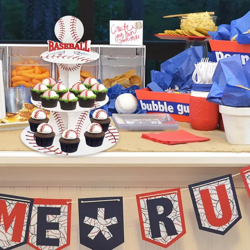 Miniatura 5 de Soporte para cupcakes de fiesta temática de béisbol de 3 niveles