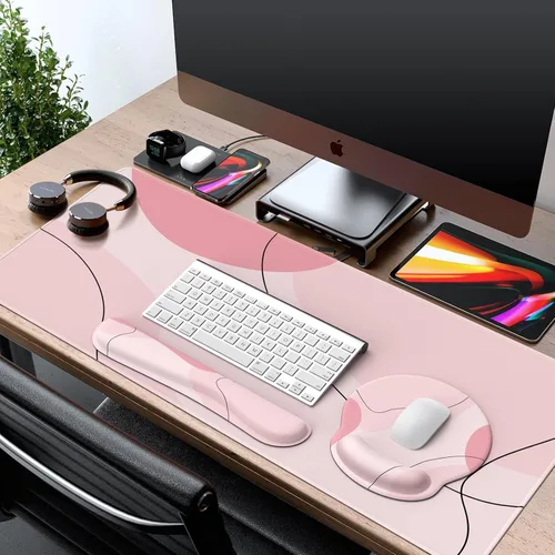 Miniatura 7 de iCasso Alfombrilla Grande para Mouse Gaming con Soporte de Muñeca, Alfombrilla de Escritorio, Mousepad XXL 4 en 1 + Reposamuñecas para Teclado +