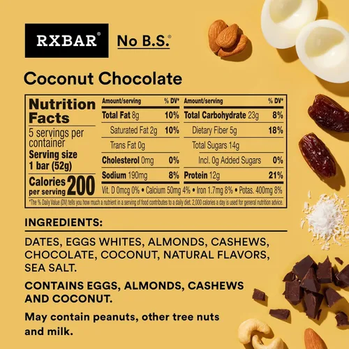 Miniatura 2 de RXBAR Barras de proteínas, 0.44 oz de proteína, aperitivos sin gluten, chocolate de coco (6 cajas, 30 barras)