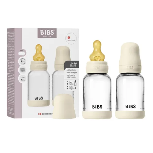 Miniatura 26 de BIBS Biberón de vidrio para bebé. Anticólico. Tetilla de látex de goma natural redonda. Respalda la lactancia natural, Juego completo - 225 ml, Azul
