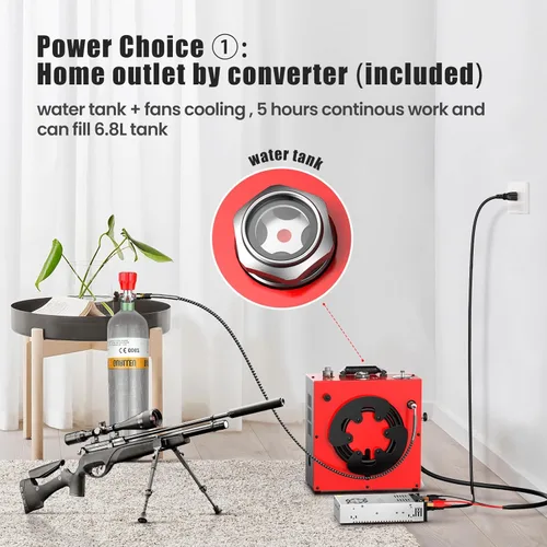 Miniatura 2 de GX PUMP GX-E-CS4 Compresor de aire PCP portátil, motor potente de 350W, máximo 5800 Psi/40 Mpa, enfriamiento por agua y ventilador, 5 horas