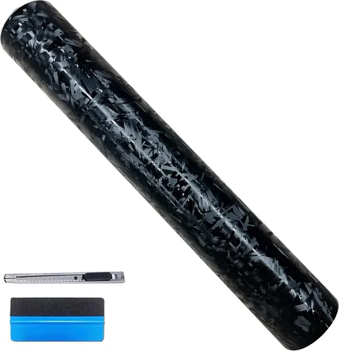 Miniatura 9 de LZLRUN Rollo de Vinilo Negro de Fibra de Carbono Mate Forjado con Liberación de Aire, Lámina Adhesiva, Película para Calcomanía DIY de Automóvil