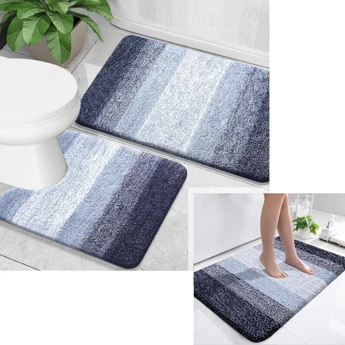 OLANLY Juego de 2 alfombras de baño y alfombras de baño ombré, tamaño 36 x 24 pulgadas y juego de alfombras de baño 30 x 20 + 24 x 20 pulgadas,