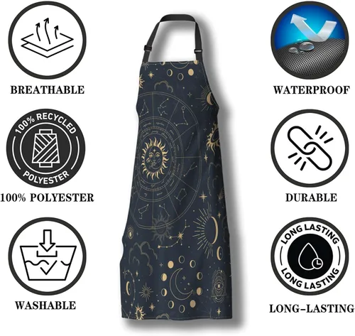 Miniatura 7 de Delantal de cocina para mujer, astrología mágica con constelaciones, delantales divertidos para hombres, para cocina, restaurante, barbacoa