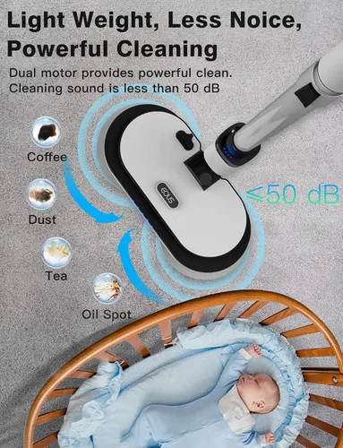 Miniatura 7 de Trapeador eléctrico inalámbrico, limpiador de suelo con faros LED y rociador de agua, batería desmontable de hasta 60 minutos, potente trapeador