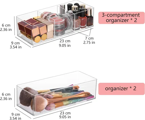 Miniatura 2 de Organizador de acrílico de 4 piezas, organizador de maquillaje, encimera para cajones, organizador de baño, organizador de almacenamiento