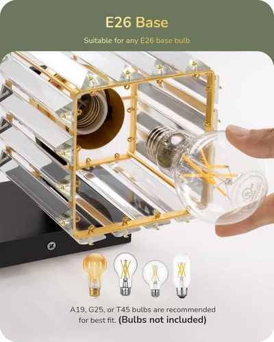 Miniatura 7 de EDISHINE Lámparas de baño, accesorios de iluminación de tocador de baño de cristal sobre el espejo, 2 luces de tocador para baño, tocador, base E26