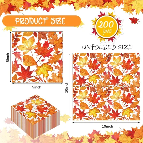 Miniatura 2 de Sherr 200 servilletas de papel de Acción de Gracias, servilletas de papel desechables para bebidas de otoño, toalla de invitados de otoño, toalla
